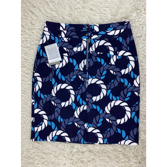 NWT Leifsdottir Women's 6 Blue White Nautical Straight Pencil Skirt - Picture 4 of 8
